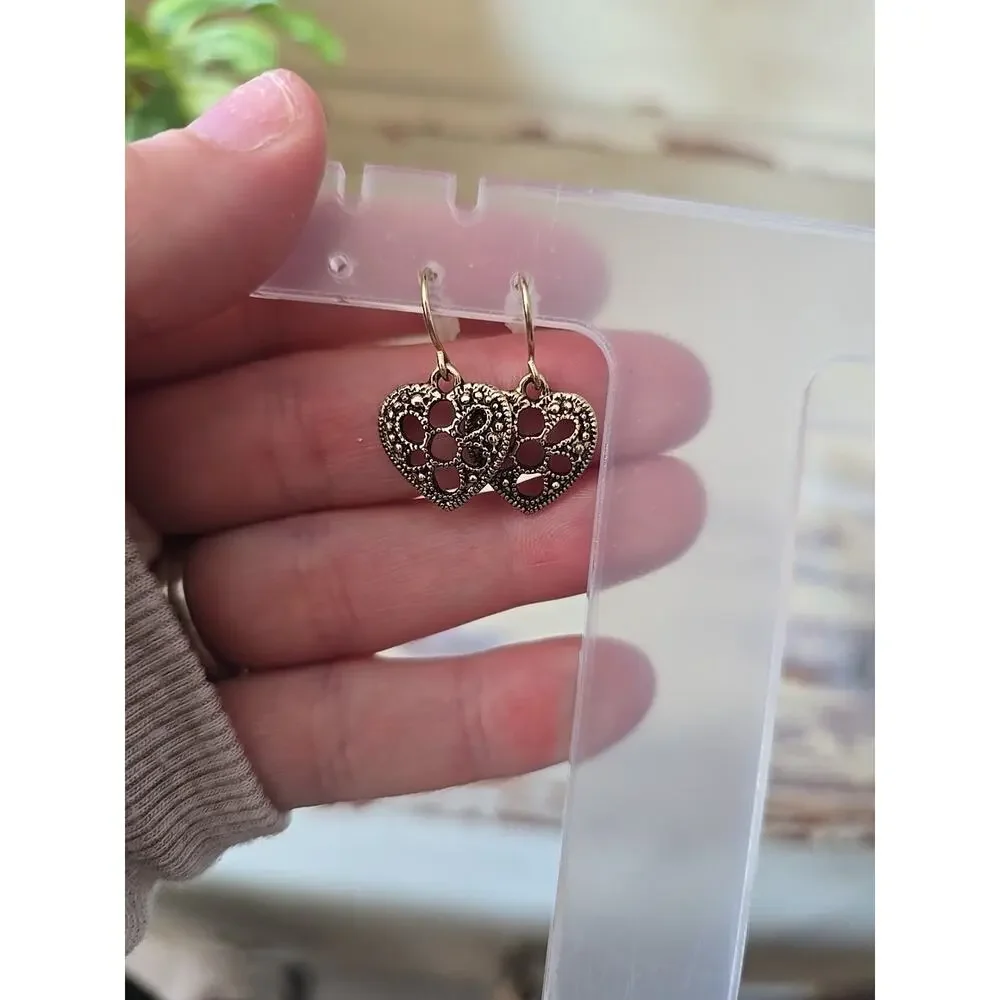 Silver Tone Filigree Hollow Heart‎ Shaped Fashion Jewelry Drop Dangle Earrings